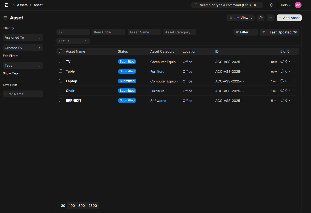 Gestion du Cycle de Vie des Actifs - Mode Sombre