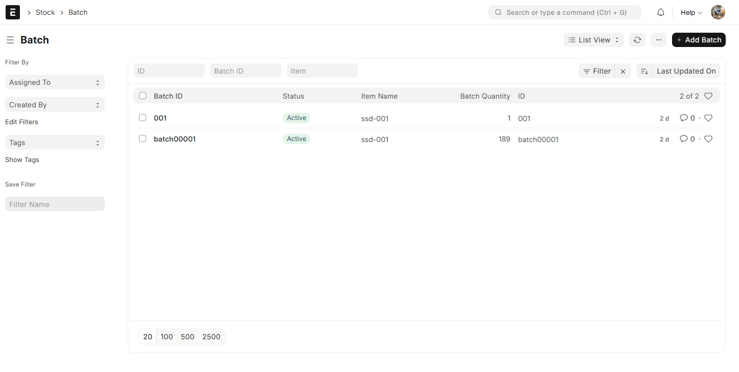 Batch Management Light Mode