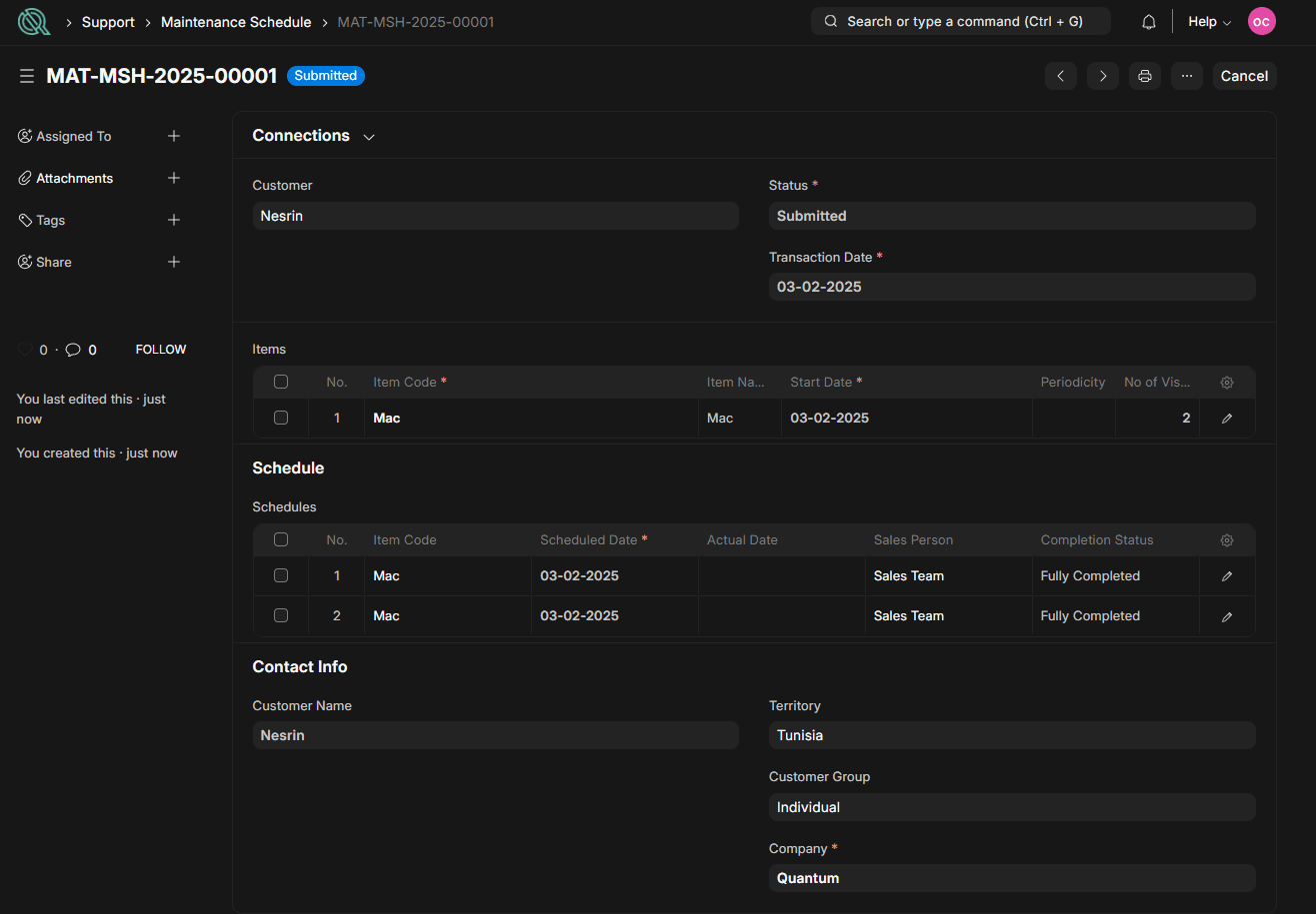 Calendrier de Maintenance - Mode Sombre