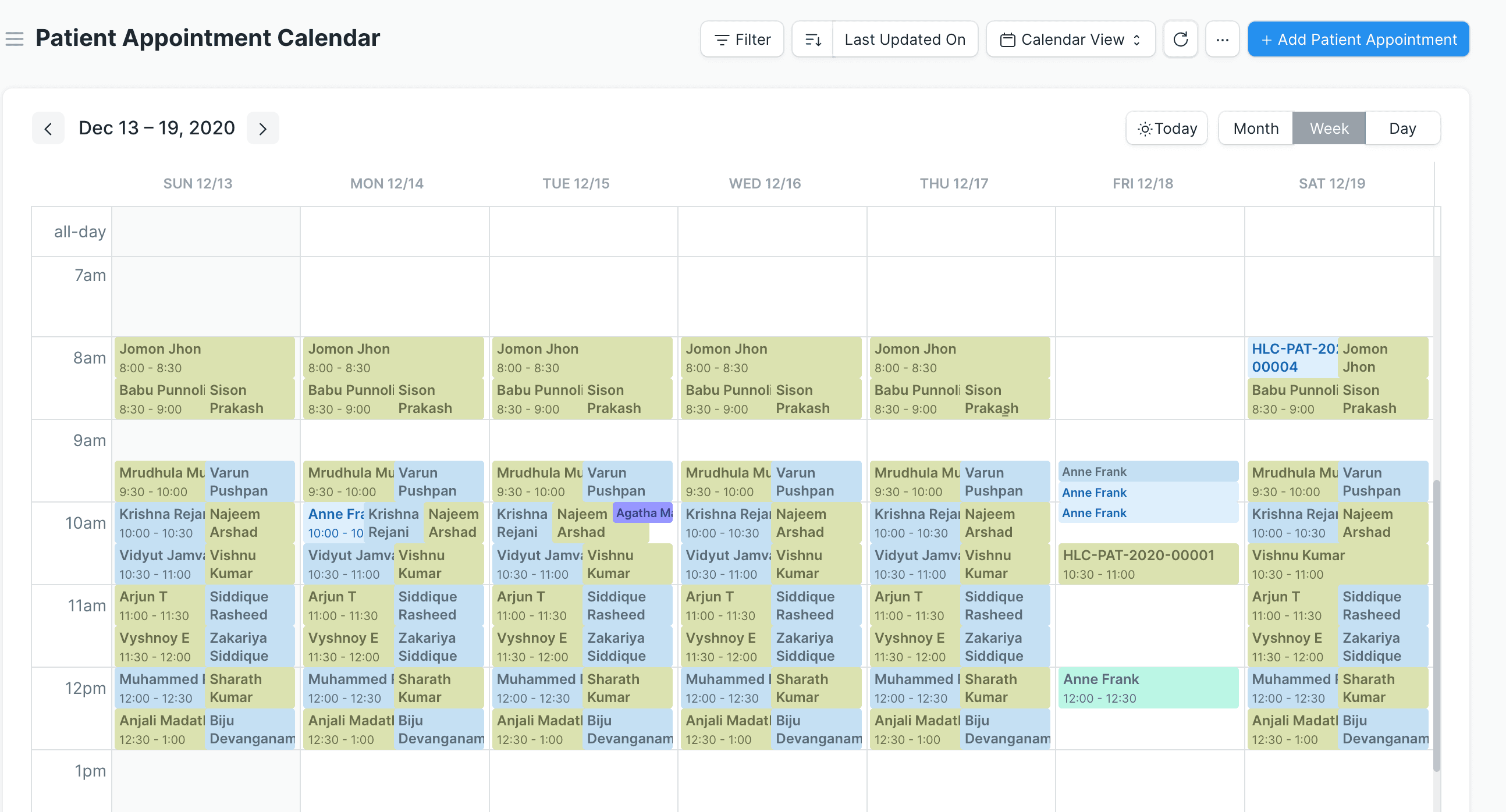 Planning des Praticiens - Mode Clair